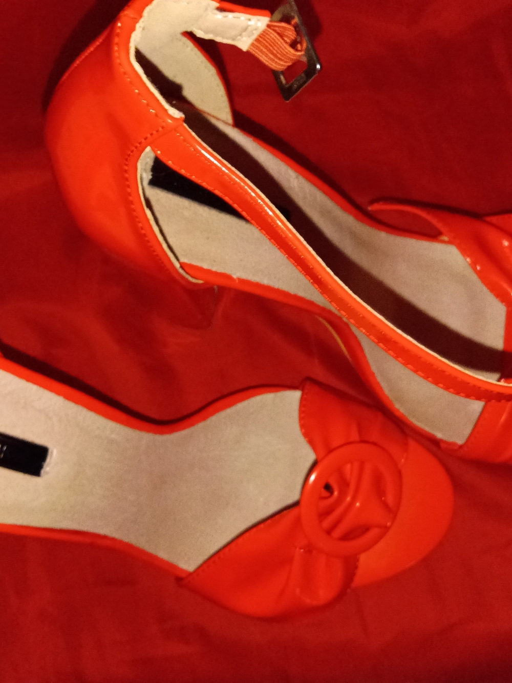 Women's Orange Patent Peep-Toe Heels with Ankle Strap
